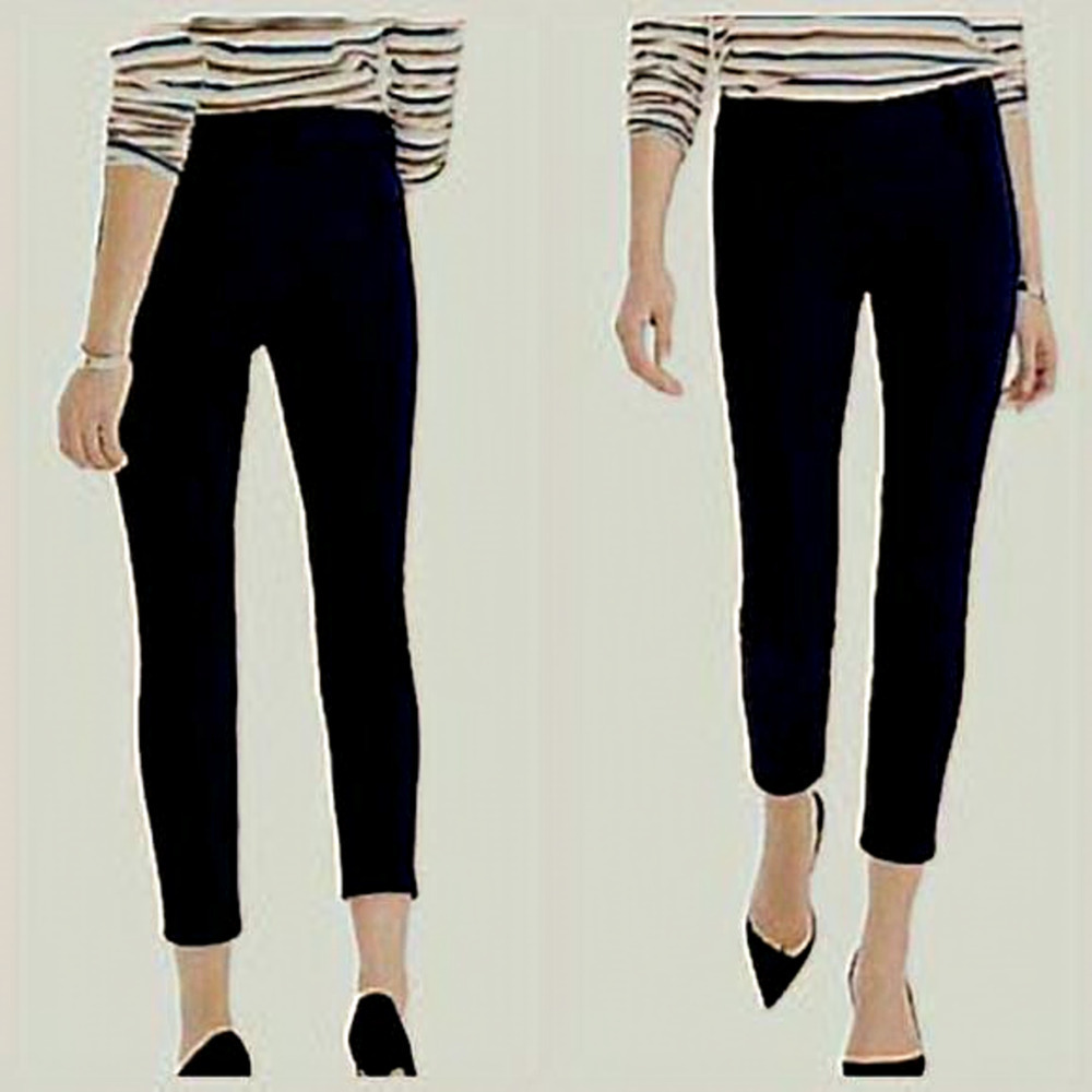 J.Crew Factory‎ Trouser Pants Stretch Black Ankle Crop Length Size 0 Flat Front